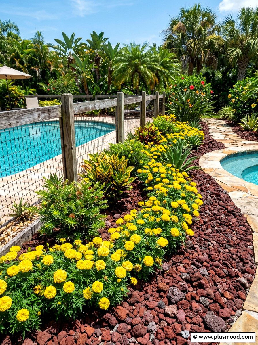 Lava rock flower bed - 25 summer pool landscaping ideas with rocks