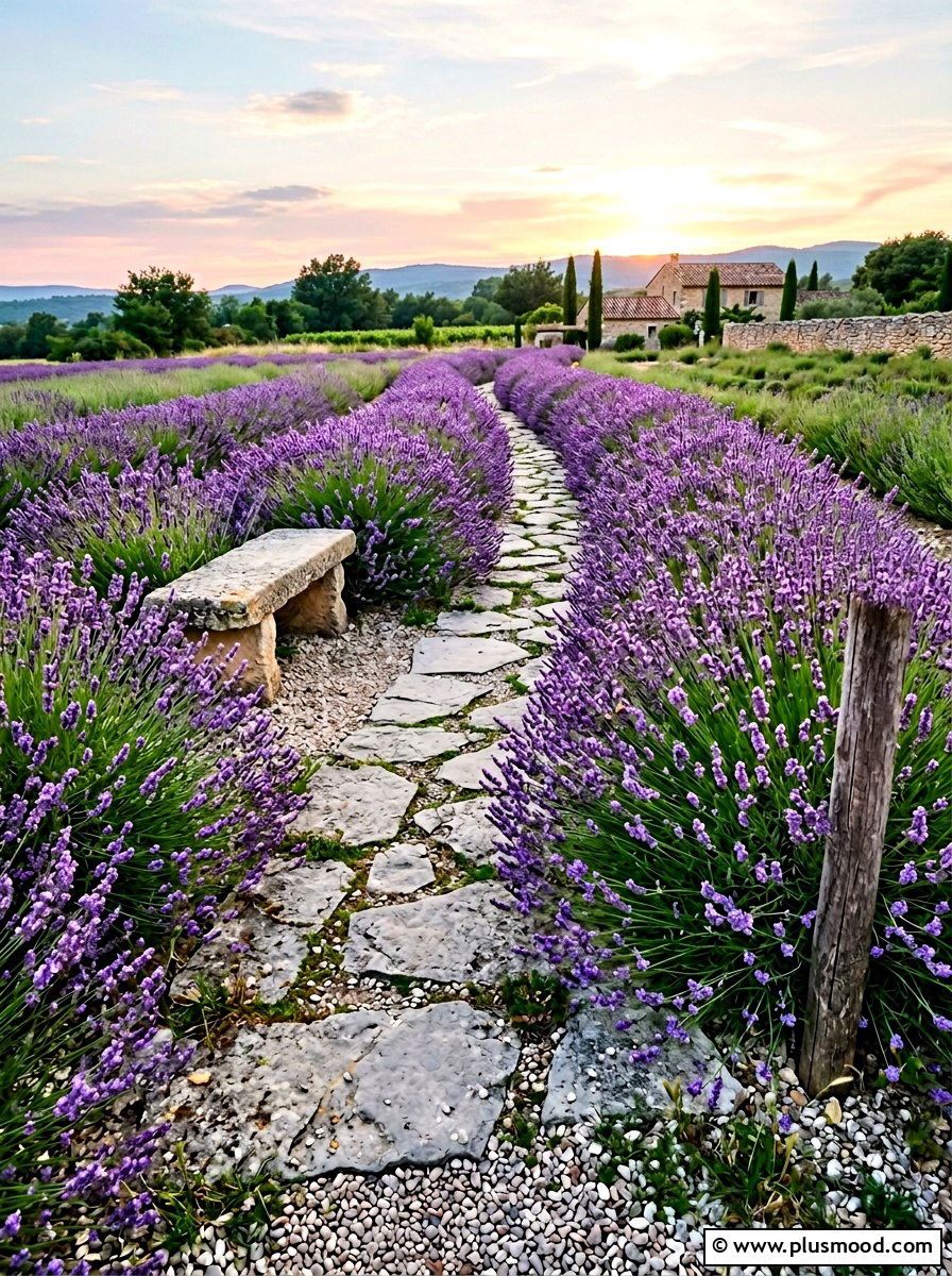 Lavender And Stone Pathway Garden - 25 small backyard ideas with color scheme