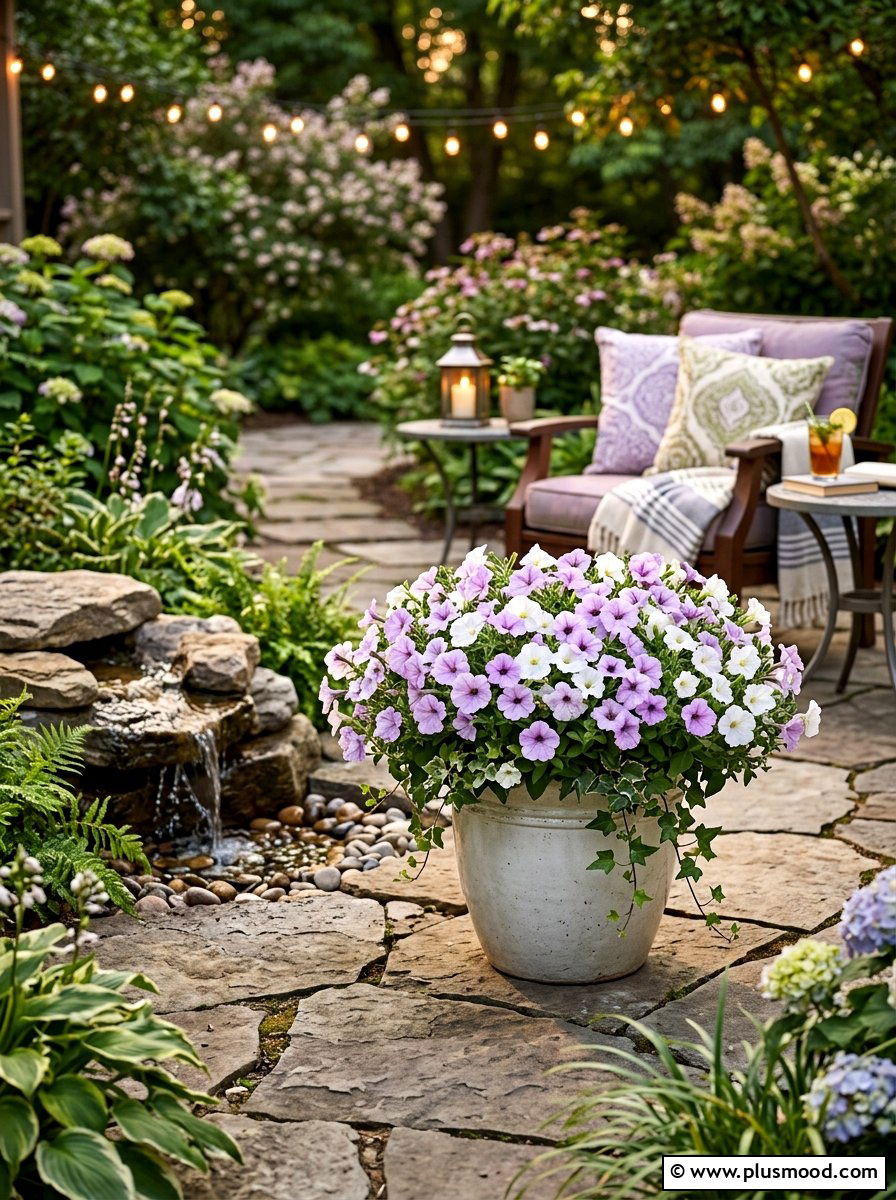 Lavender And White Petunia Pot - 25 summer planters with petunias ideas