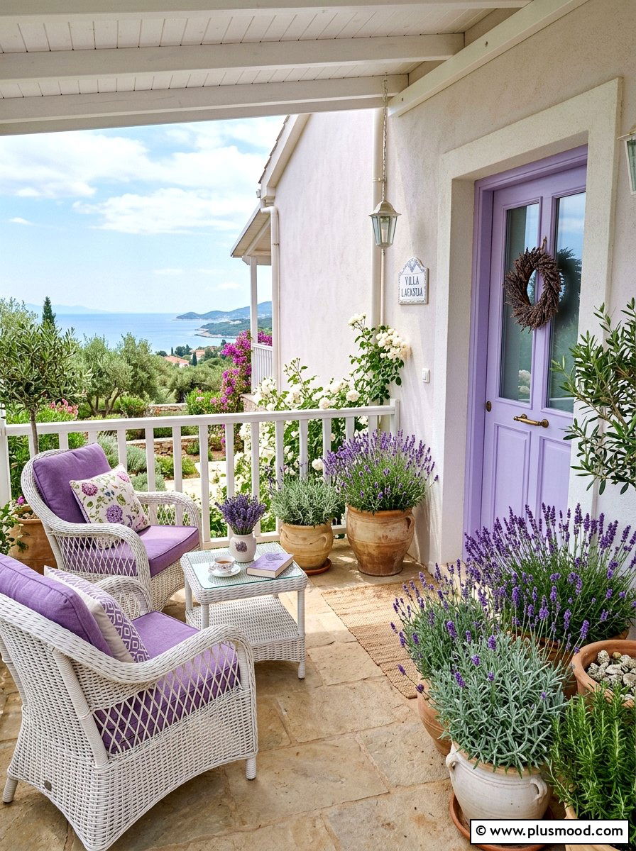 Lavender And White Porch - 25 summer colorful front porch ideas