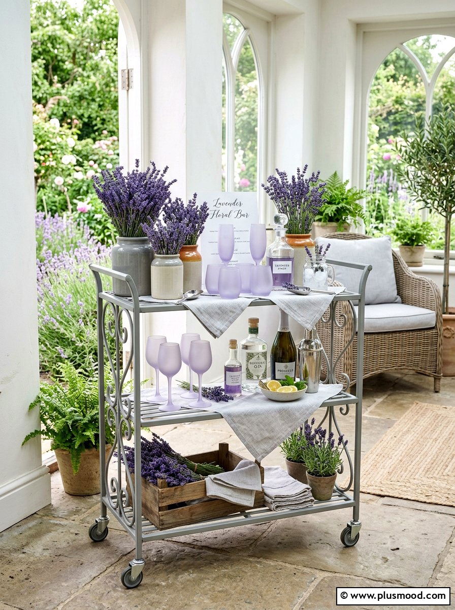 Lavender Floral Bar Cart - 25 summer bar cart styling ideas for summer