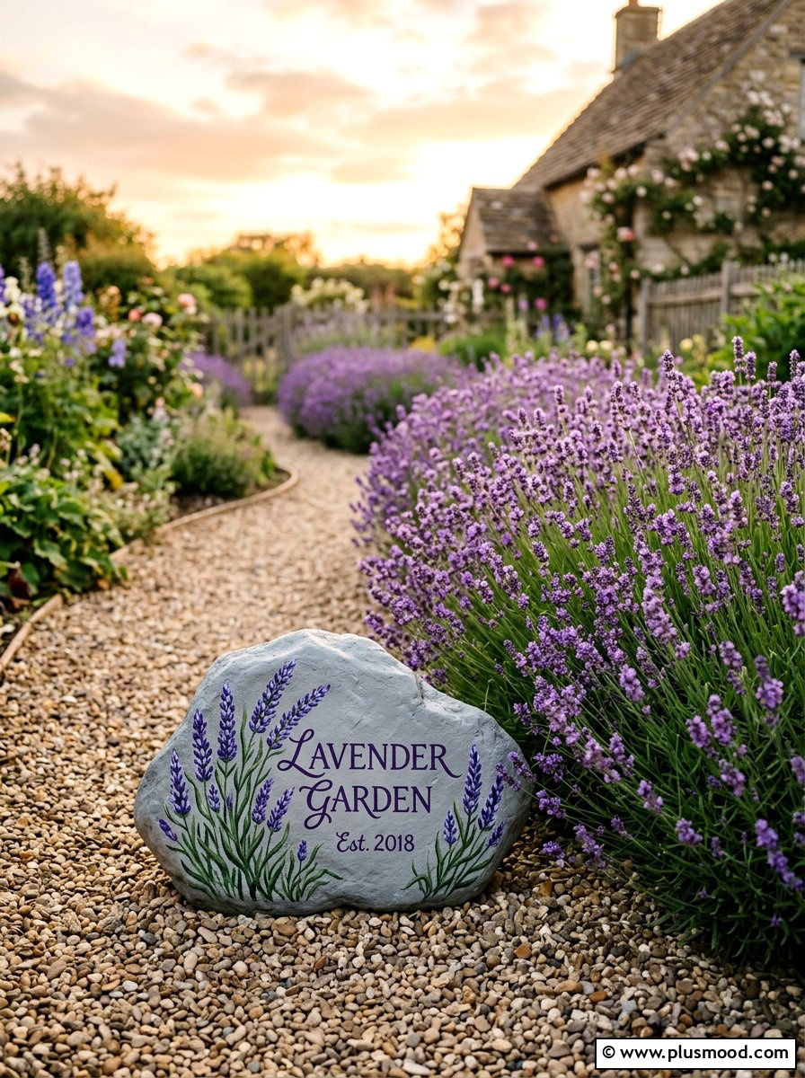 Lavender Garden Rock - 25 painted rock ideas for plant markers