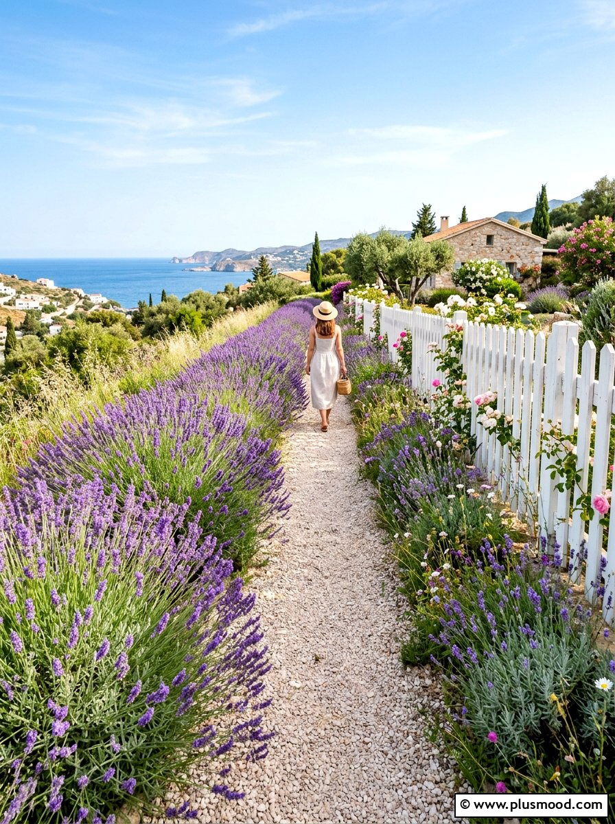 Lavender Garden Walkway - 25 summer fence line landscaping ideas