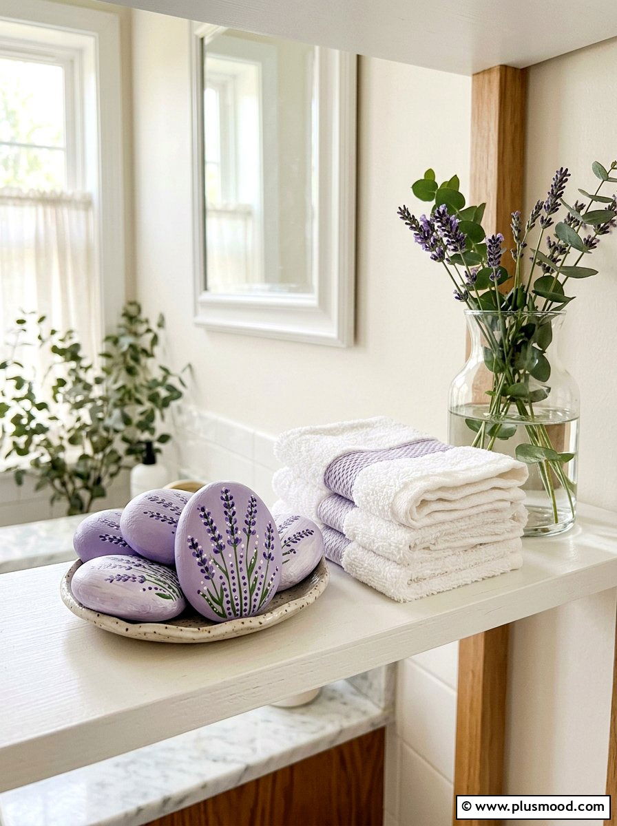 Lavender Painted Rock - 25 painted rock ideas with flowers