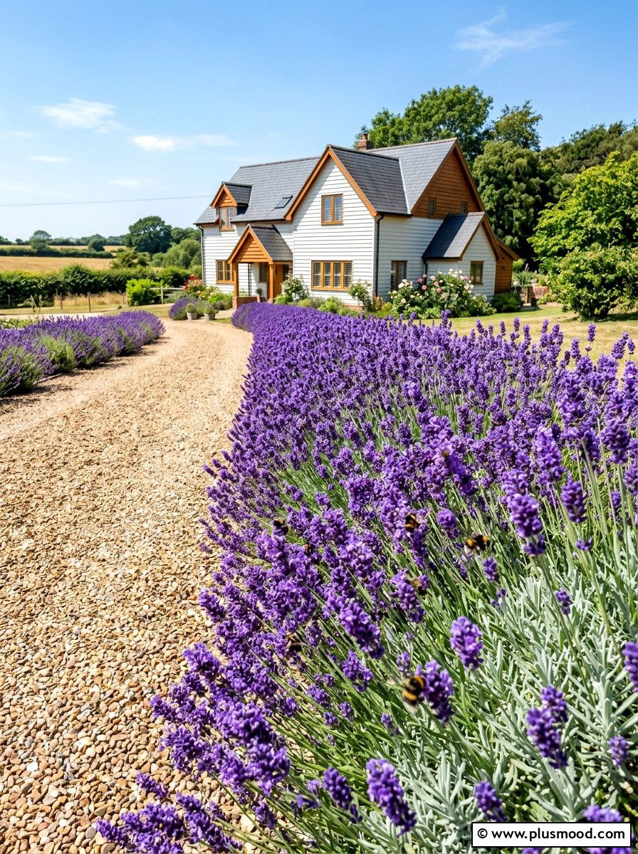 Lavender Path Border - 25 summer farmhouse curb appeal ideas