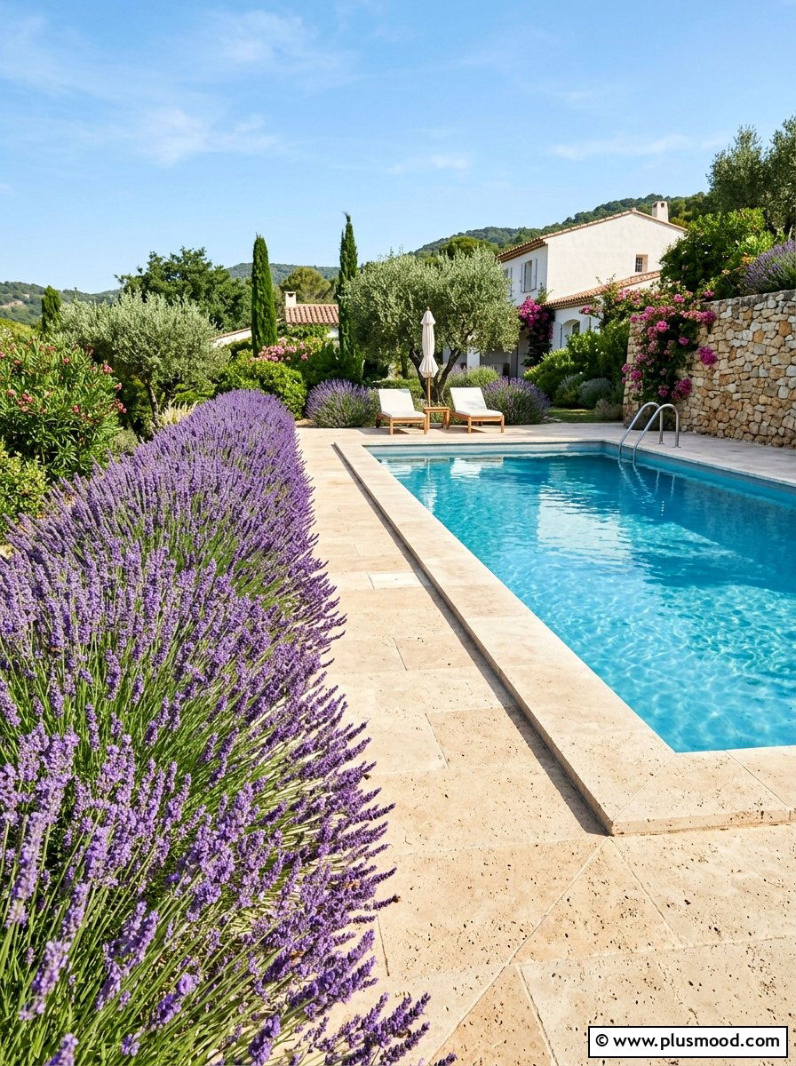 Lavender Pool Border - 25 pool landscaping ideas for Mediterranean style