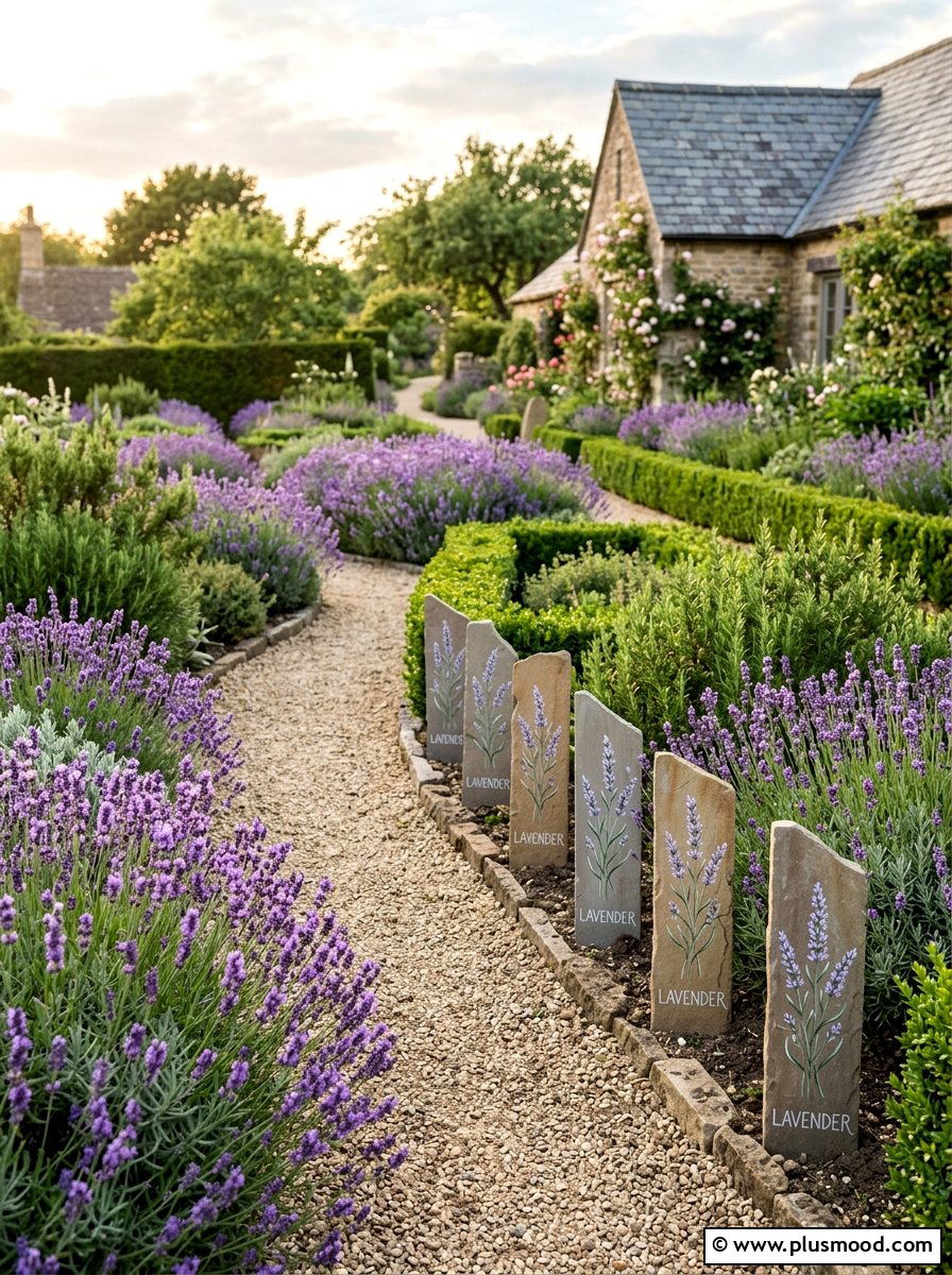 Lavender Sprig Stone - 25 painted rock ideas for pathway markers