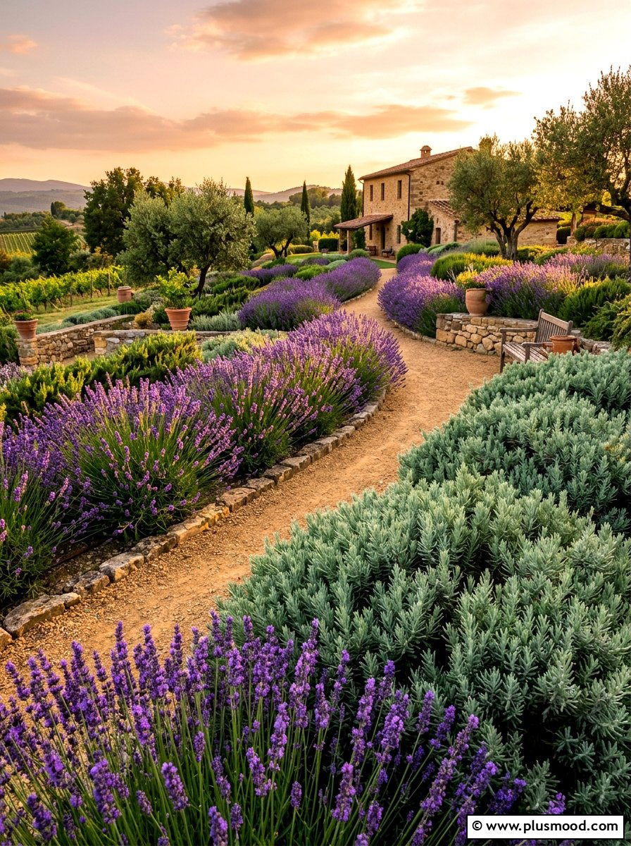 Lavender and juniper garden - 25 summer evergreen and flower mix ideas