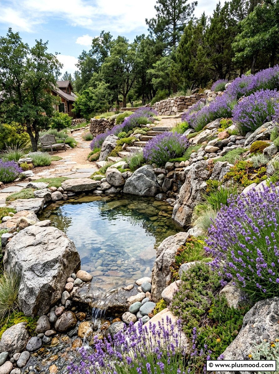 Lavender and rock garden pool - 25 pool landscaping ideas with lavender