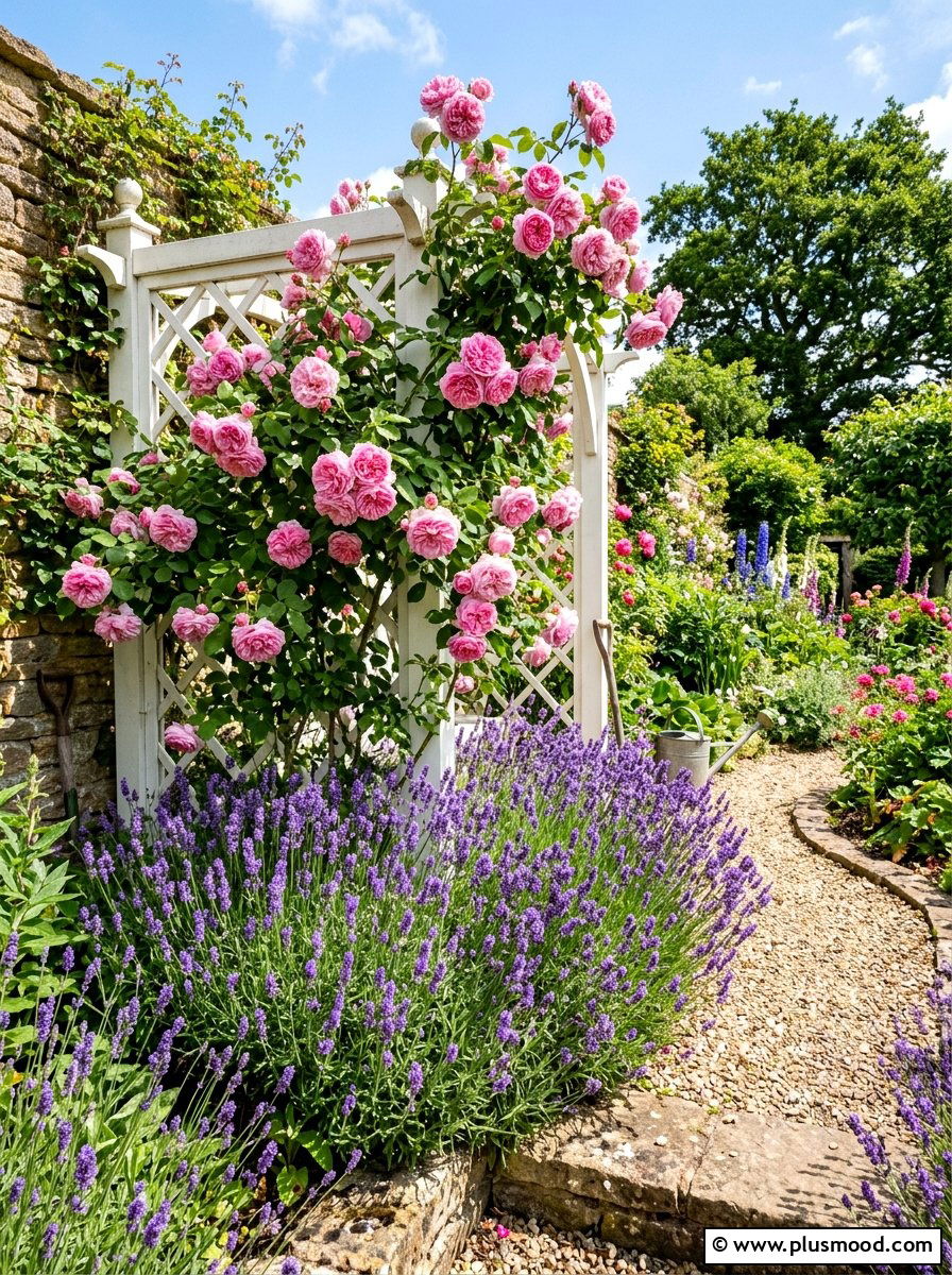 Lavender and rose bed - 25 summer corner flower bed ideas