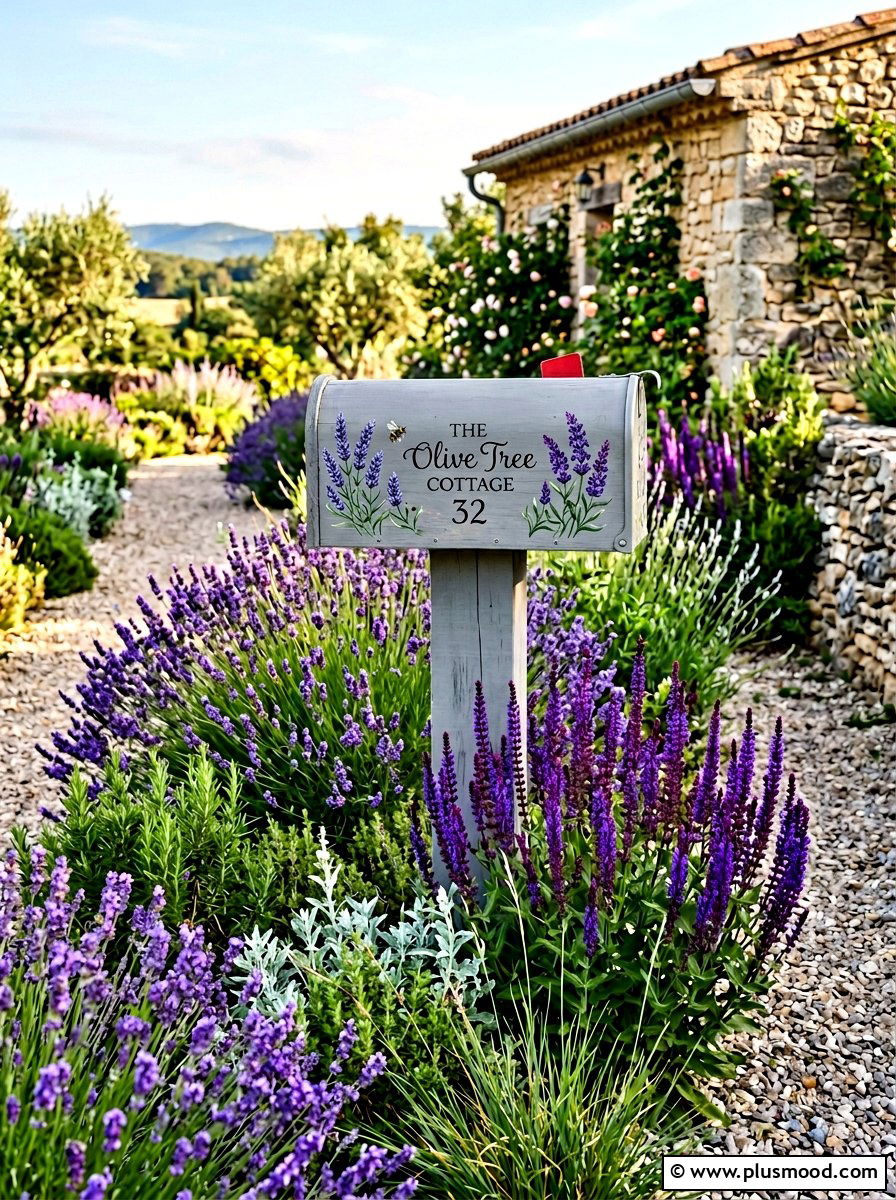 Lavender and salvia mailbox garden - 25 summer mailbox landscaping ideas