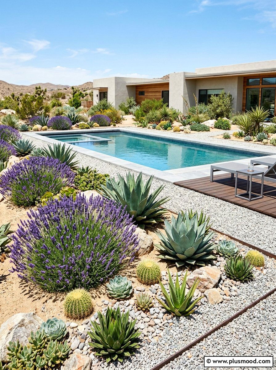 Lavender and succulent pool garden - 25 pool landscaping ideas with lavender