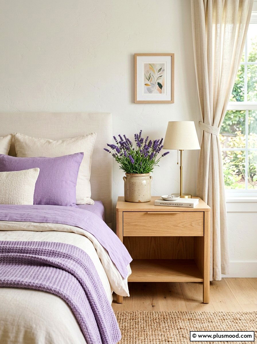Lavender bedside display - 25 summer flower decor ideas for bedroom