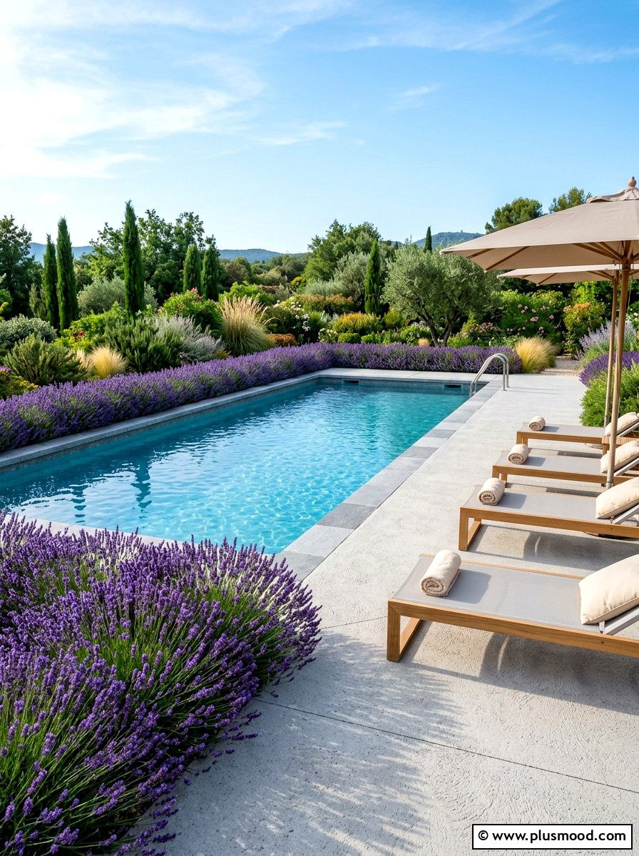 Lavender border around pool - 25 pool landscaping ideas with lavender