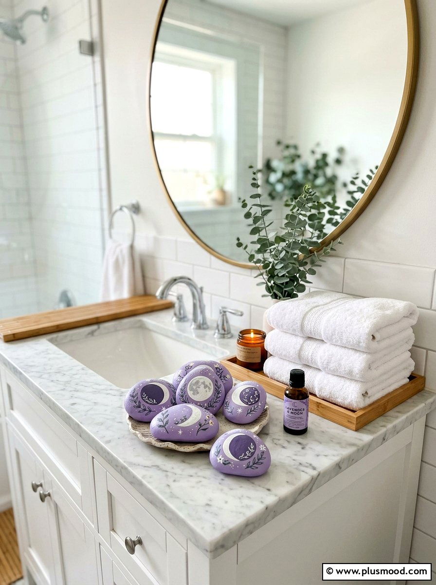 Lavender moon phase art - 25 painted rock ideas with moon phases