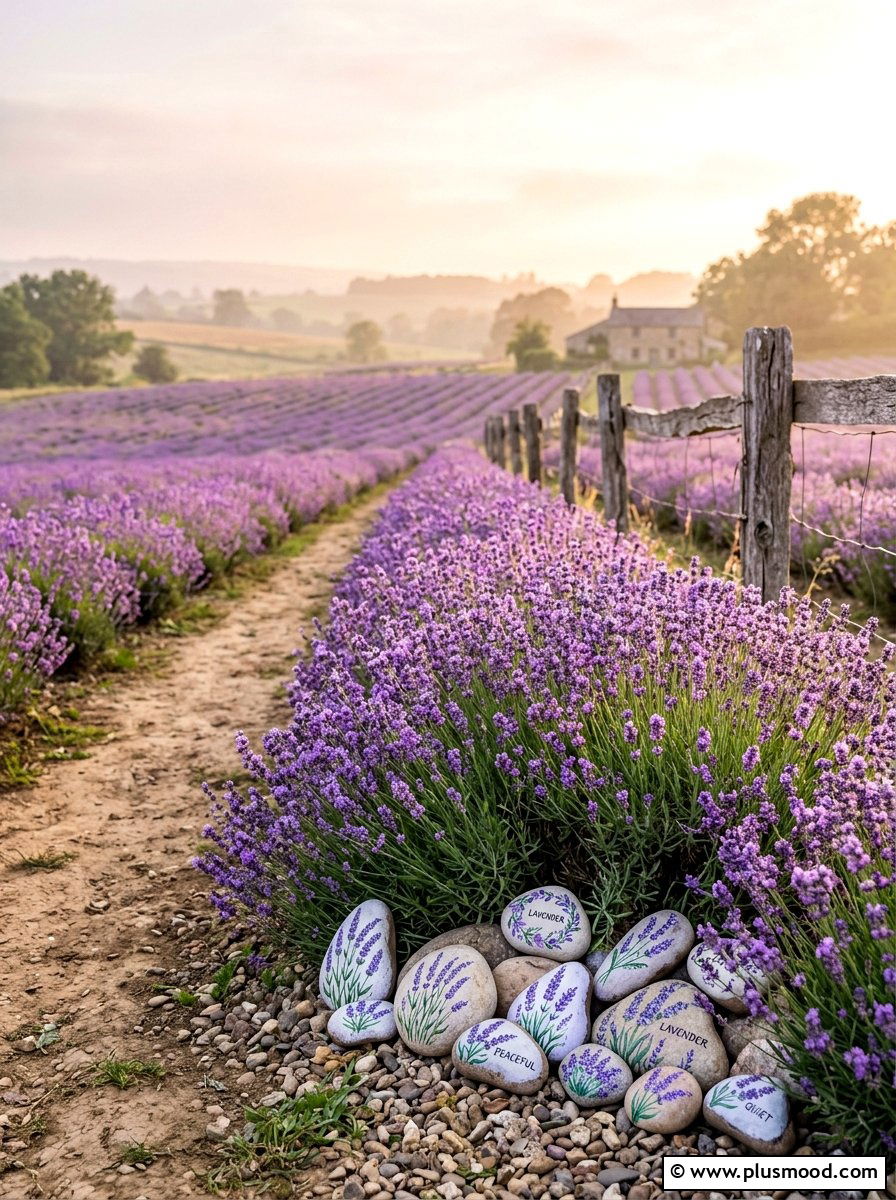 Lavender painted rocks - 25 painted rock ideas for spring garden