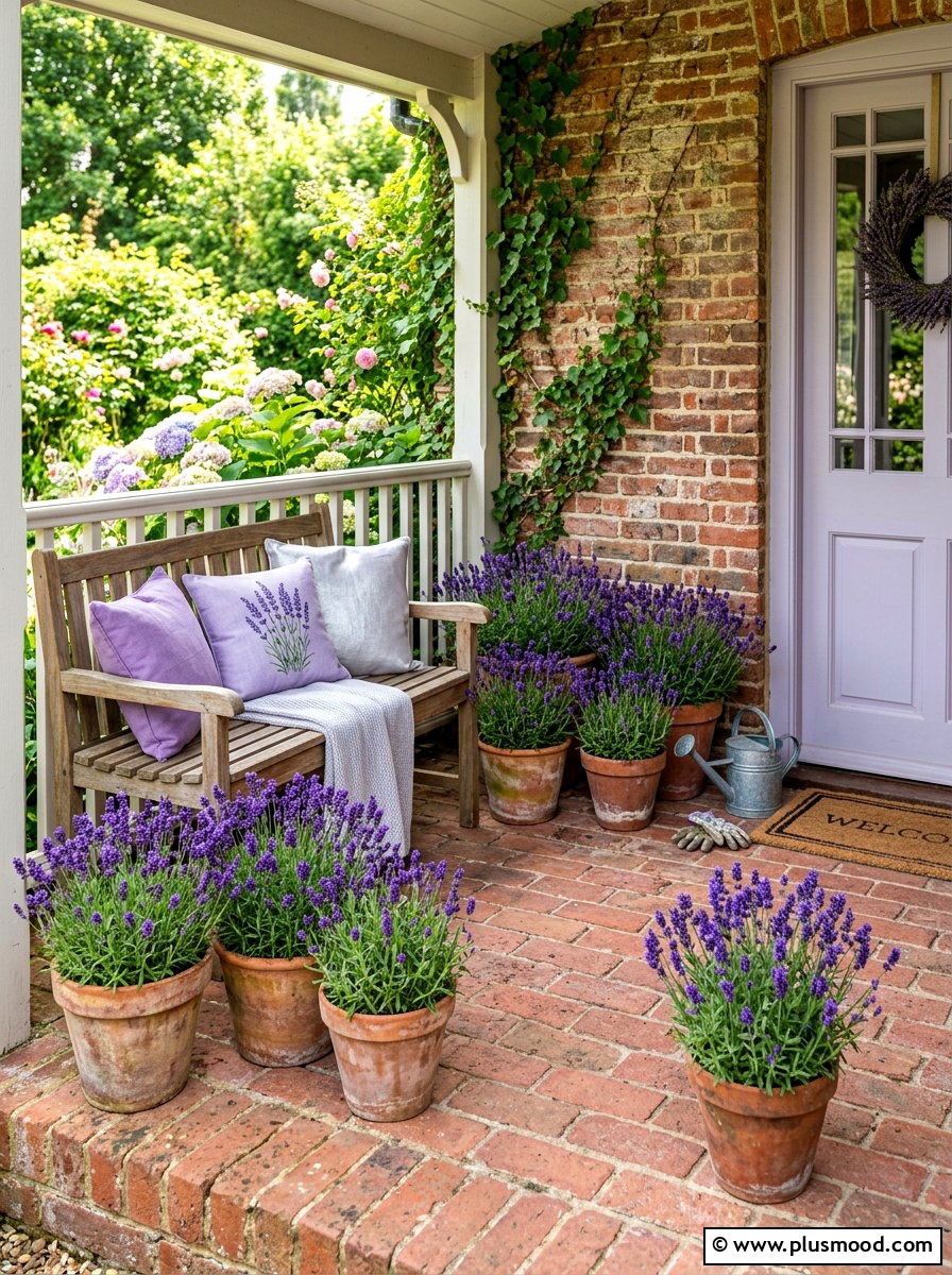 Lavender plants for brick porch - 25 summer front porch decor ideas for brick house