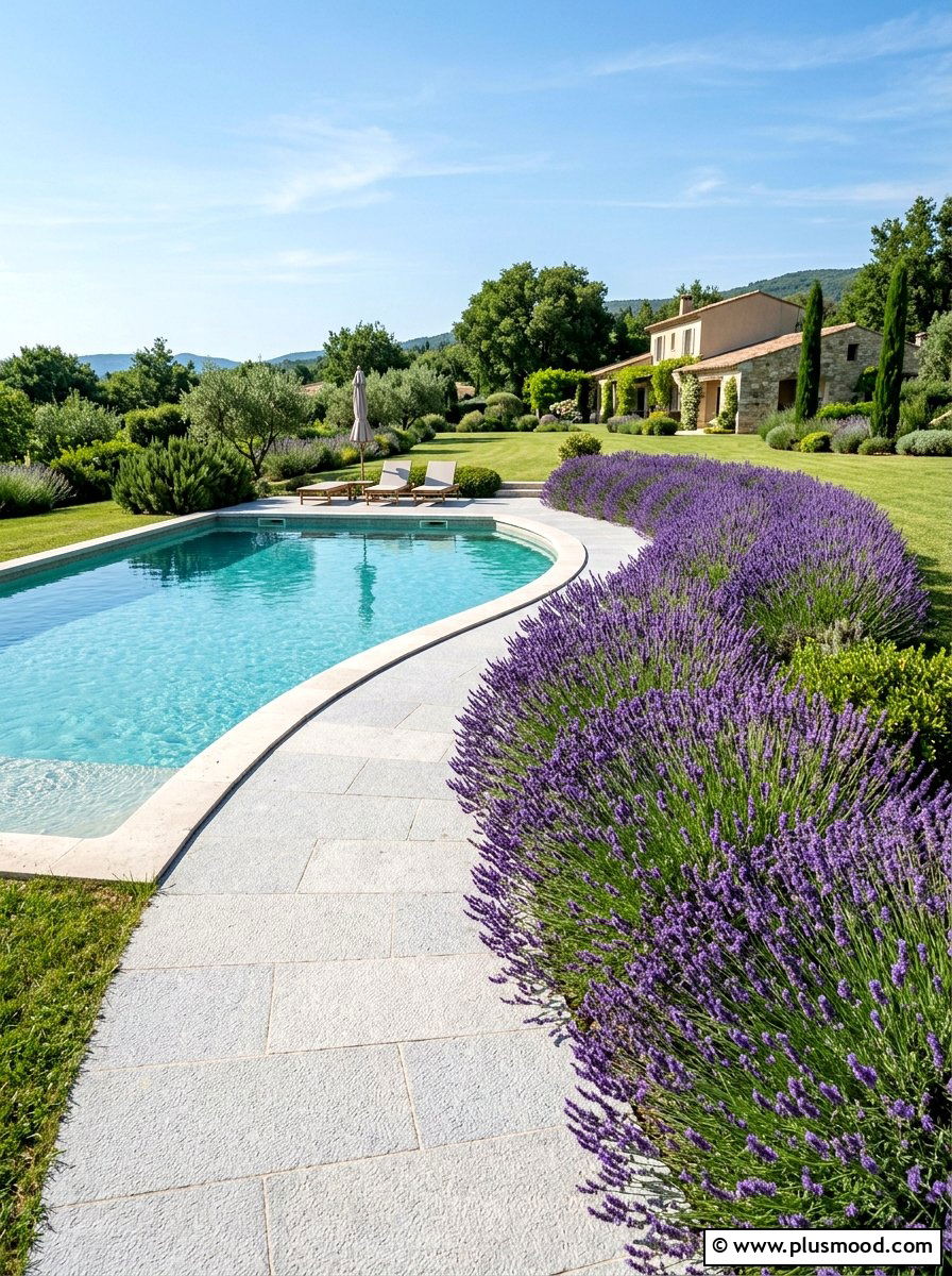 Lavender pool garden - 25 pool landscaping ideas with curved edges