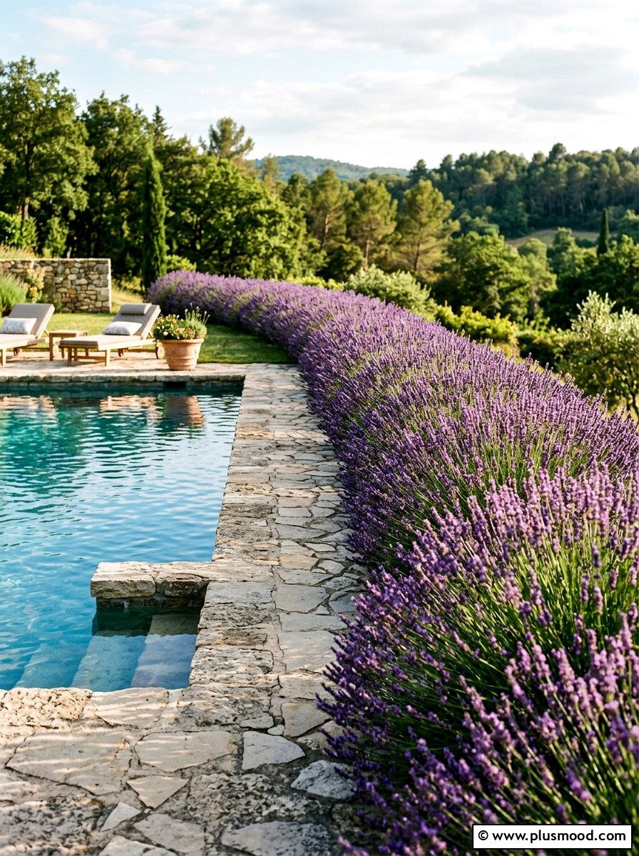 Lavender pool hedge - 25 pool landscaping ideas for cottagecore theme