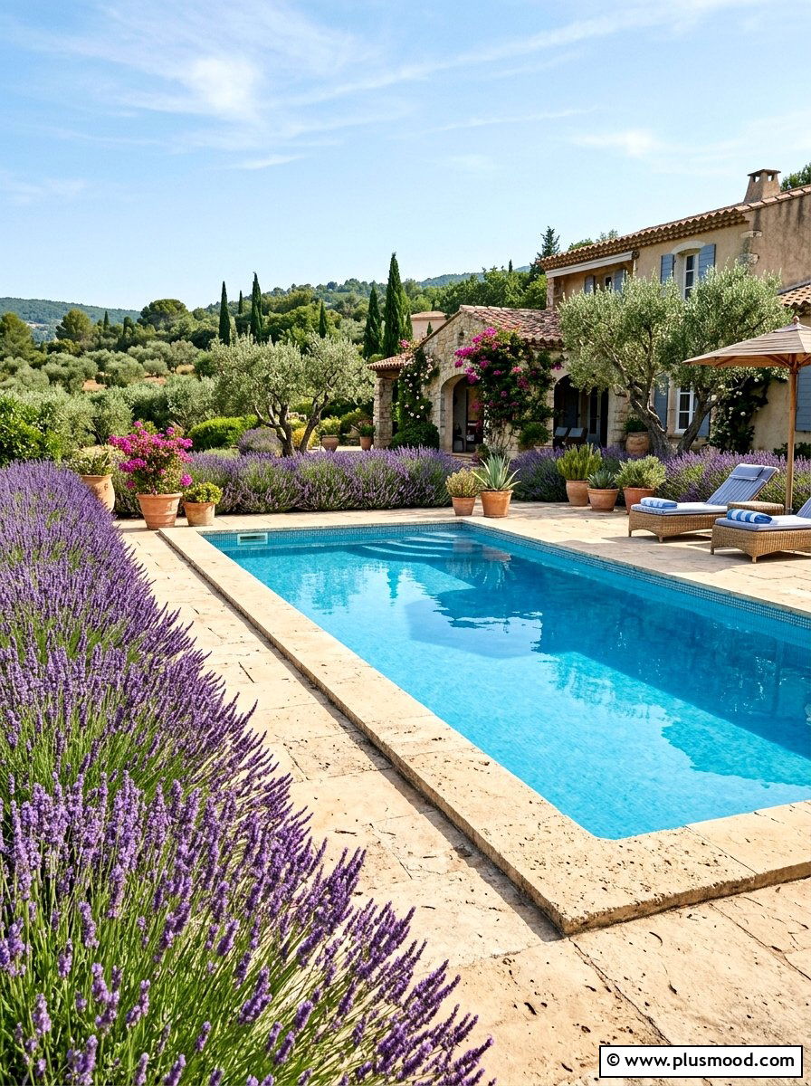 Lavender pool perimeter - 25 pool landscaping ideas with shrubs