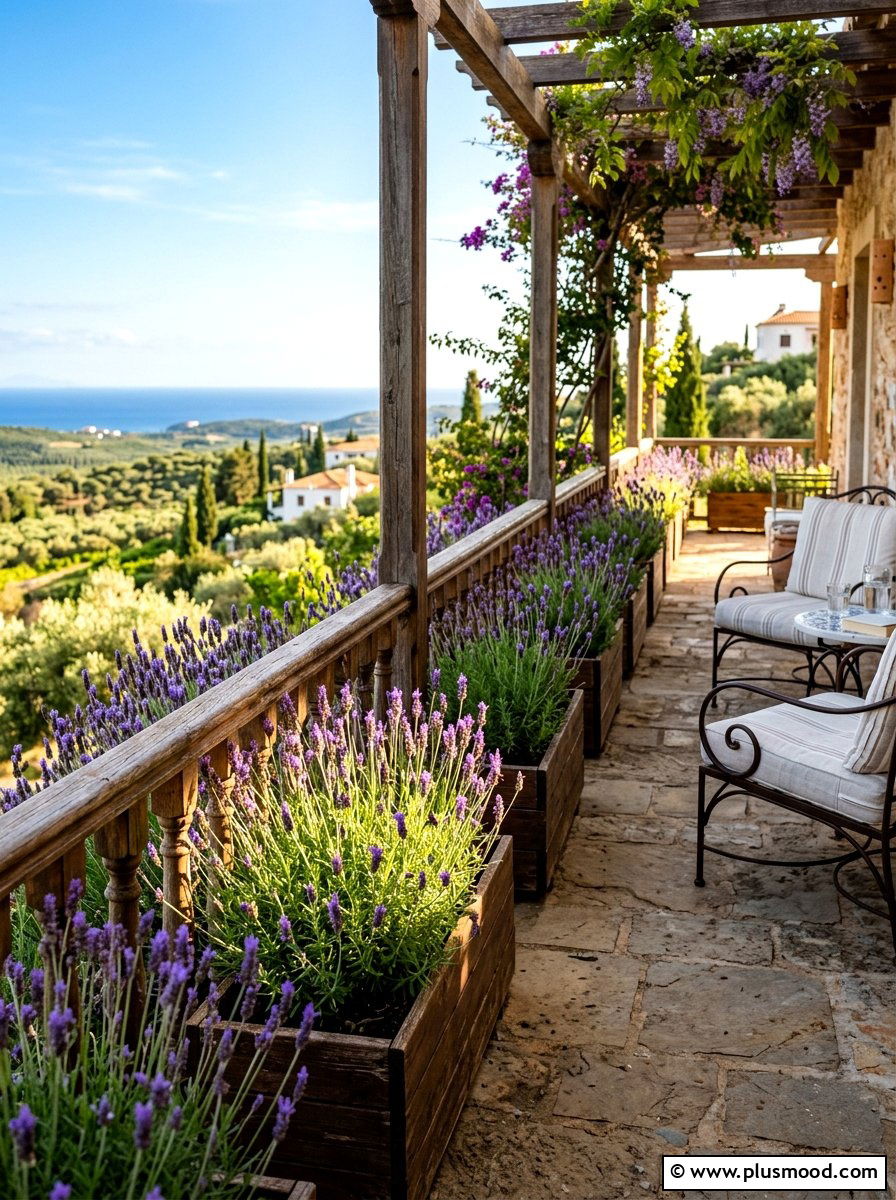 Lavender railing boxes - 25 summer porch rail decor ideas