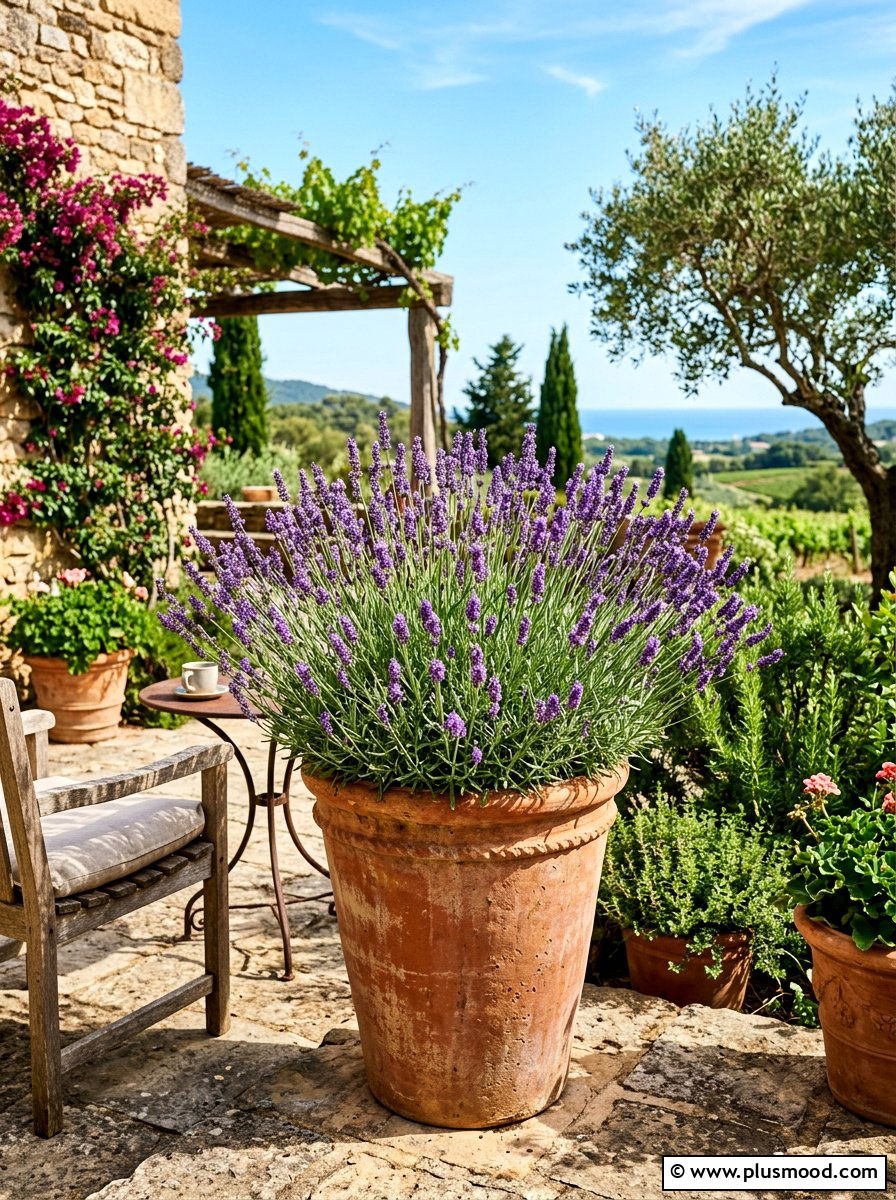 Lavender terracotta planter - 25 summer planter ideas for full sun