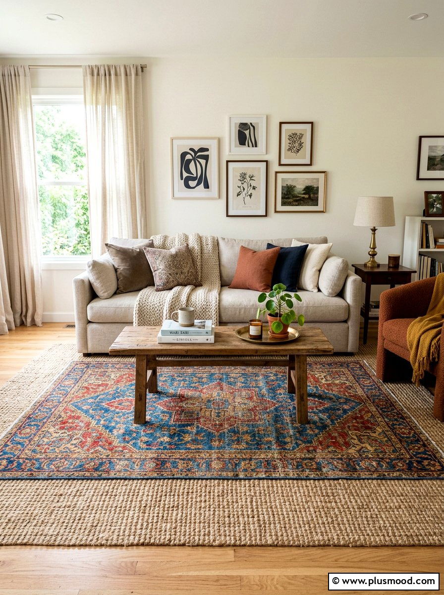 Layered Area Rugs - 25 late summer living room ideas