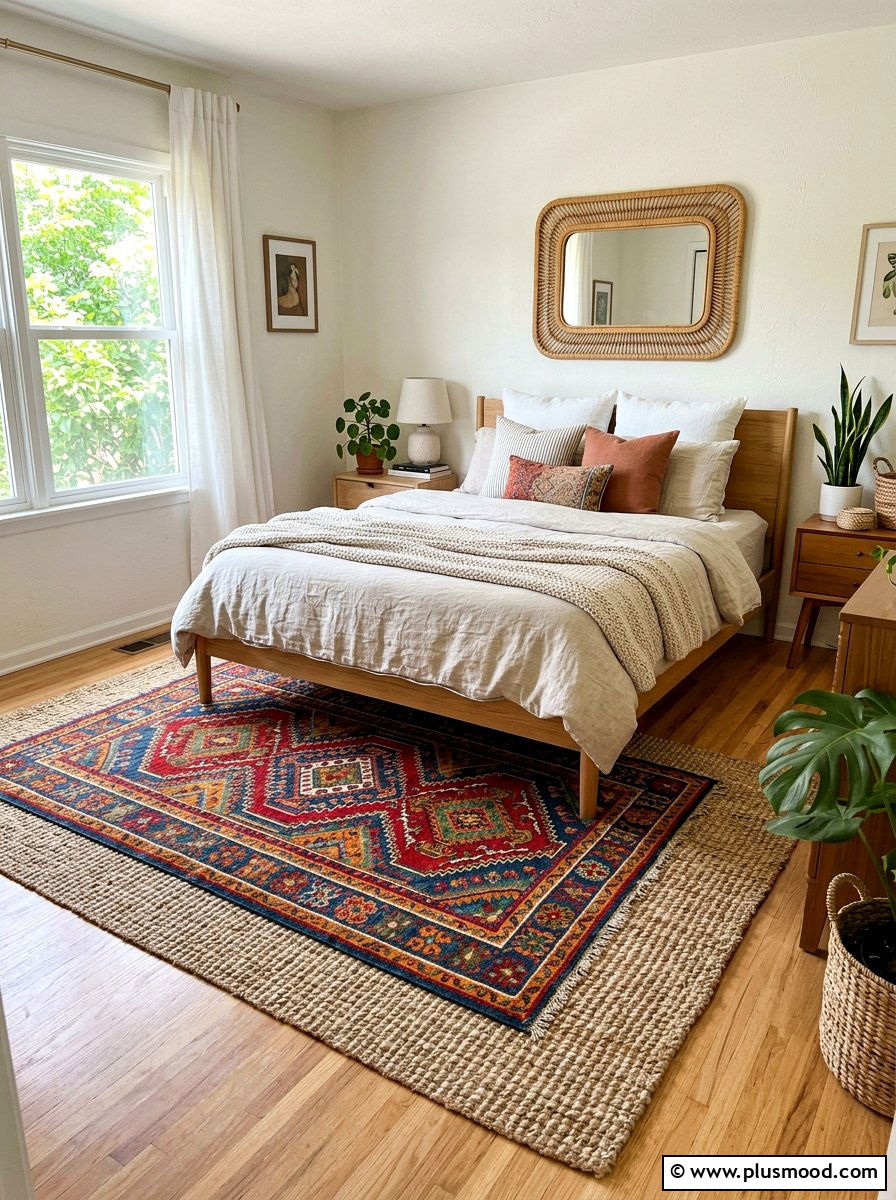 Layered Bedroom Rugs - 25 late summer boho decor ideas