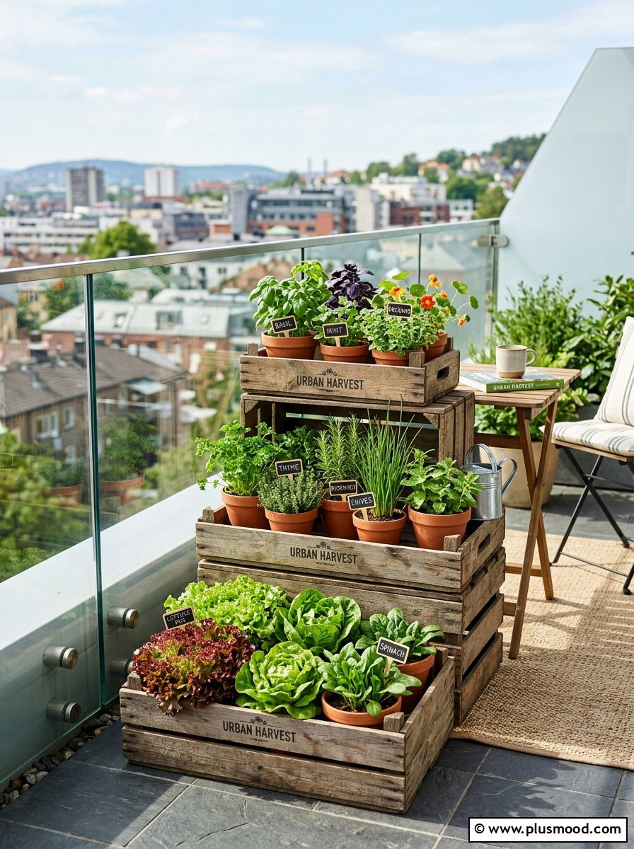 Layered Crate Display For Small Patios - 25 outdoor garden decor ideas with vegetable display