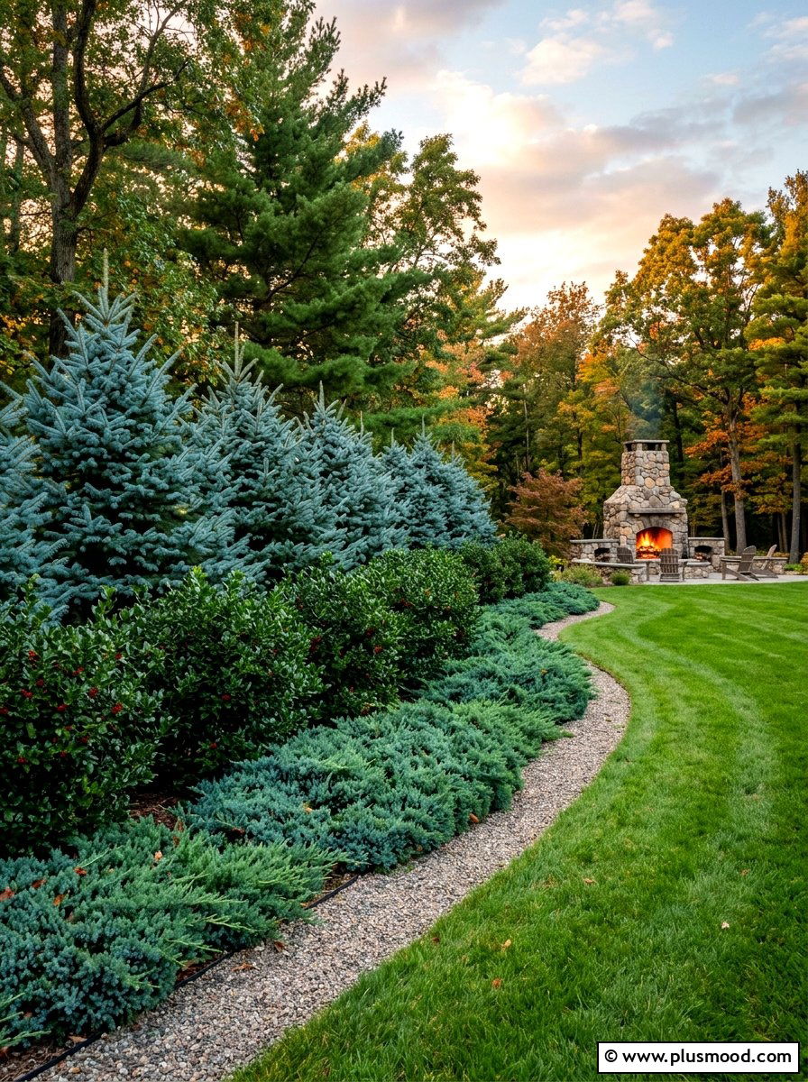 Layered Evergreen Border - 25 summer privacy landscaping ideas