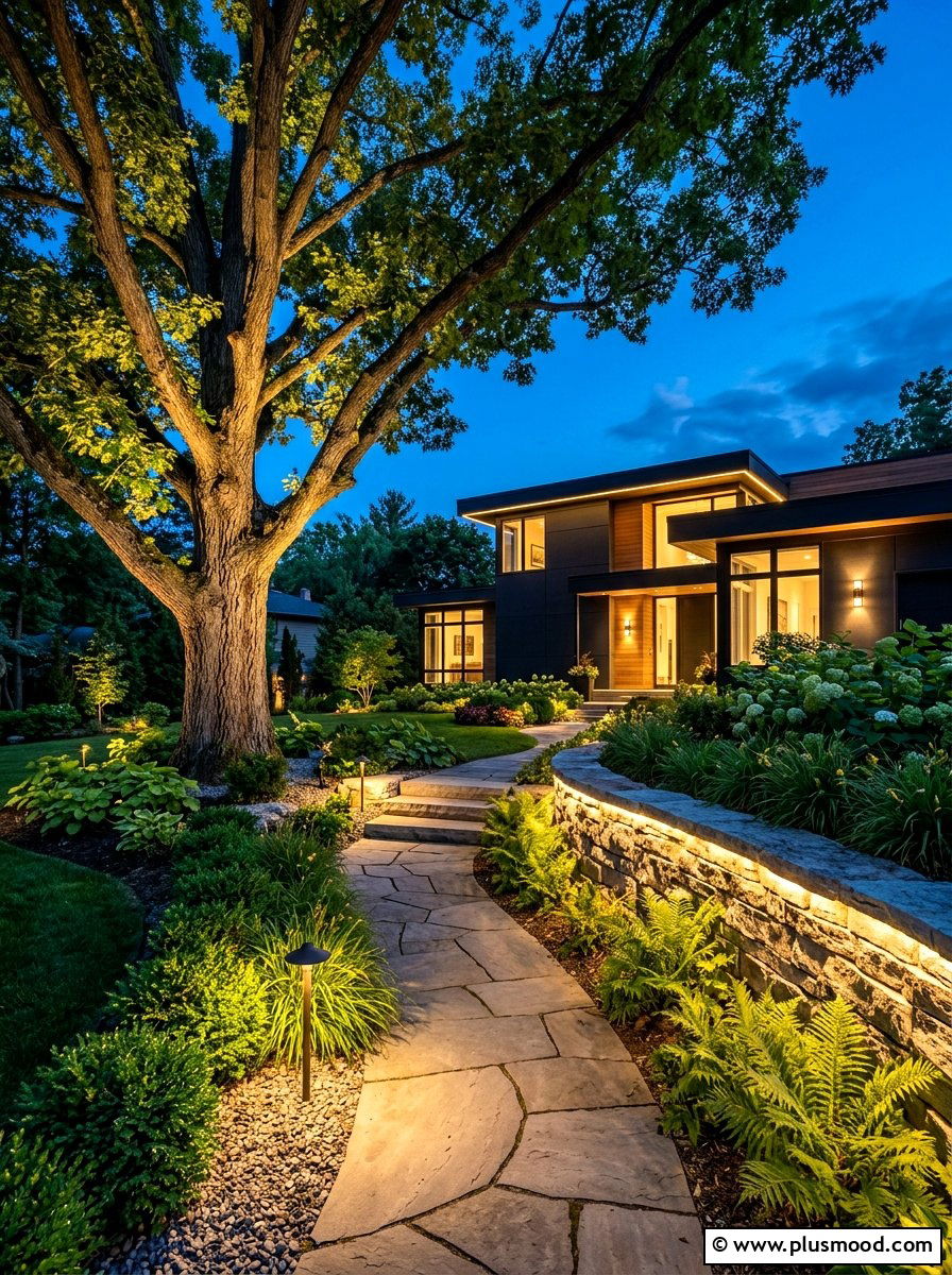 Layered Landscape Lighting - 25 summer modern curb appeal ideas