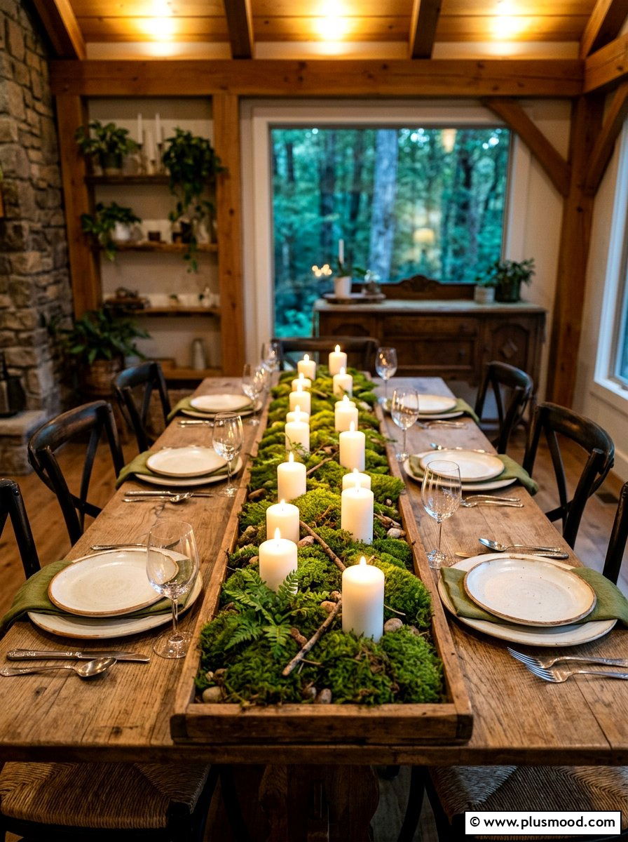 Layered Moss and Candle Centerpiece - 25 summer to fall centerpiece ideas