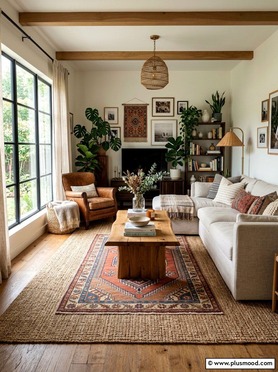 Layered Natural Rug - 25 summer rug ideas for living room