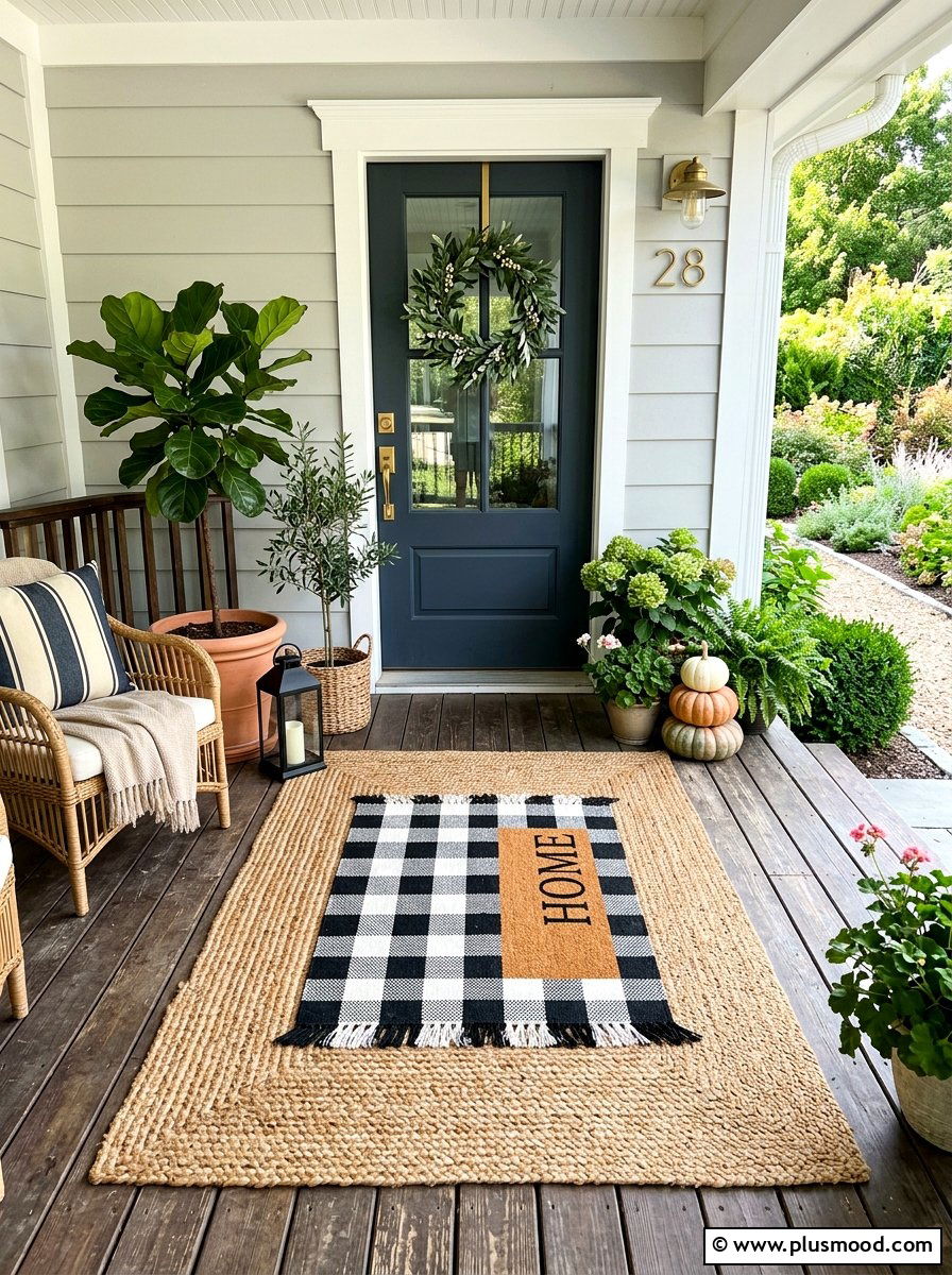 Layered Outdoor Rugs - 25 budget summer front porch decor ideas
