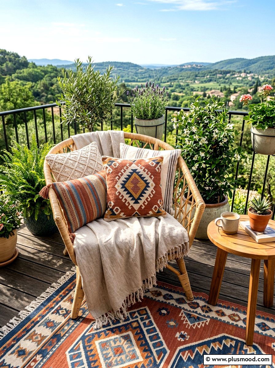 Layered Outdoor Textiles - 25 summer balcony breakfast nook ideas
