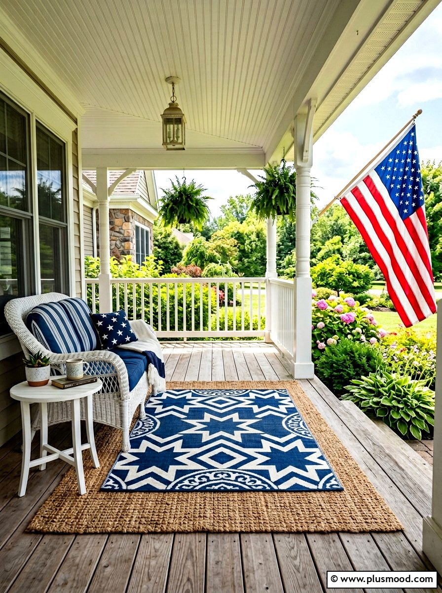 Layered Porch Rugs - 25 summer front porch decor ideas with flags