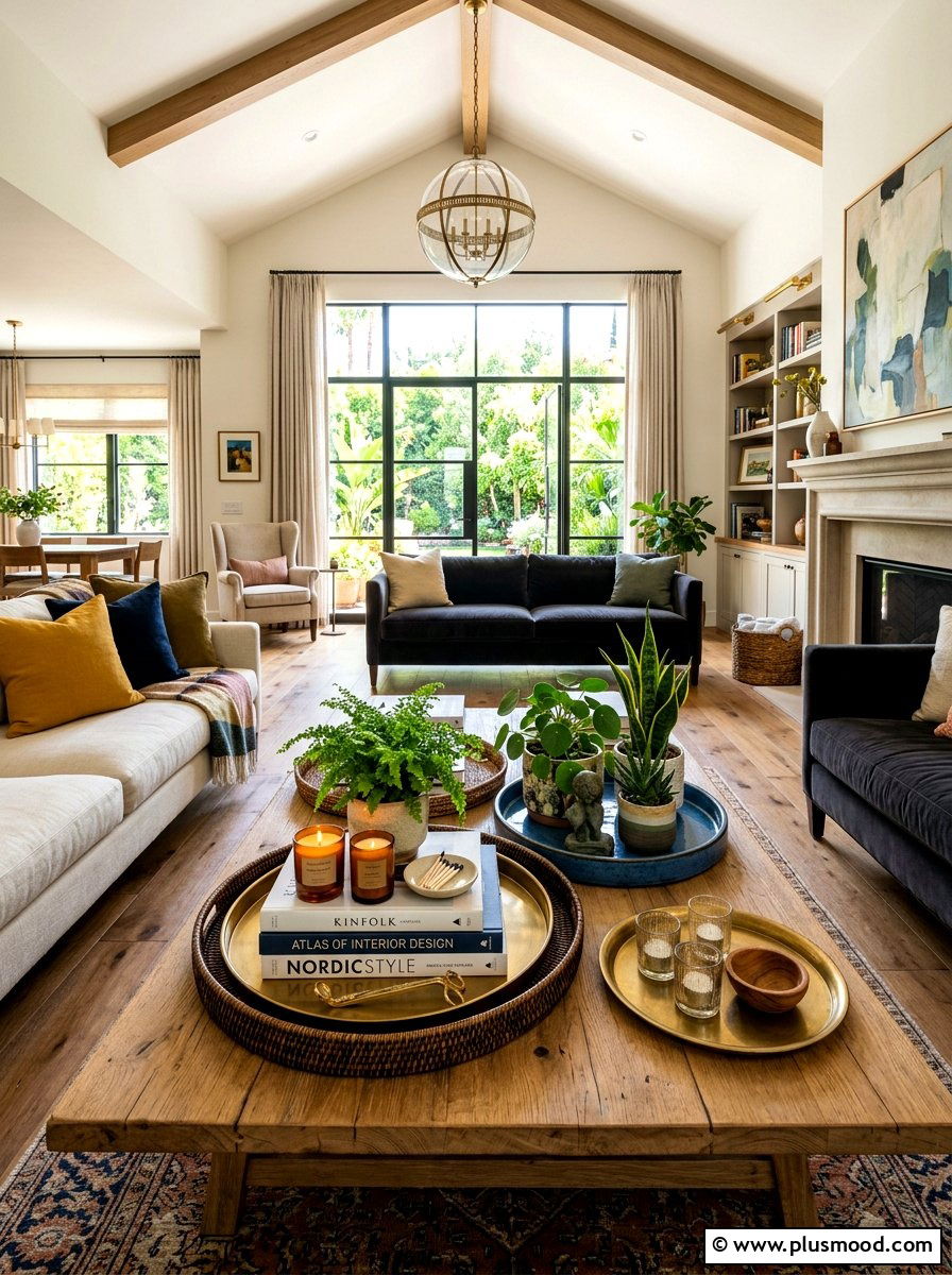 Layered Round Tray - 25 summer coffee table decor ideas