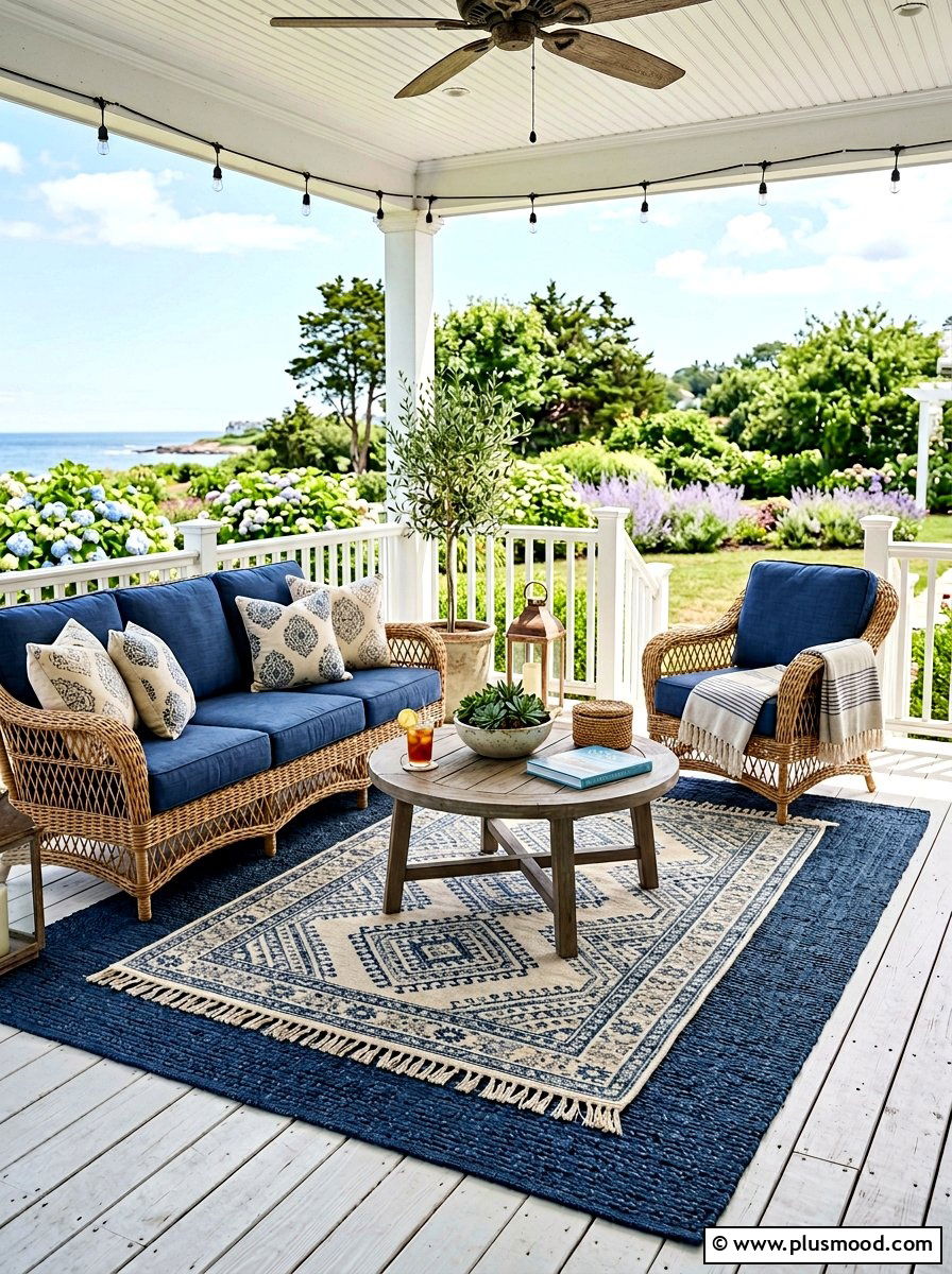 Layered Rug Area - 25 summer front porch ideas on a budget