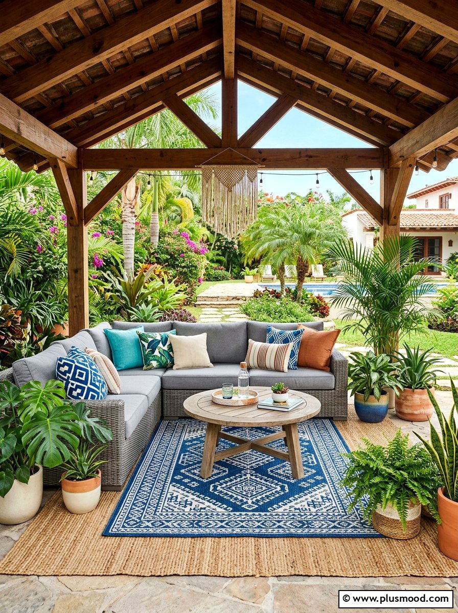 Layered Rug Patio Lounge - 25 summer backyard patio ideas