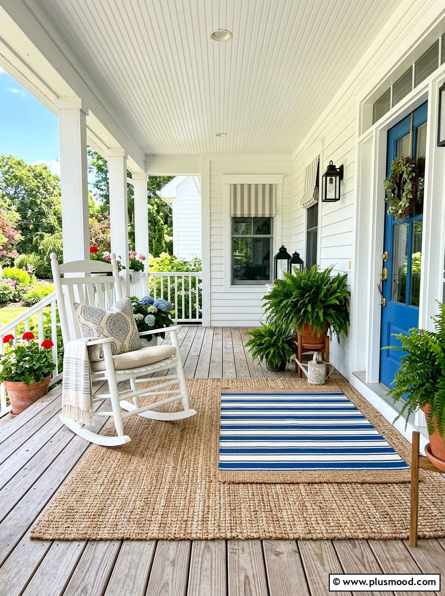 Layered Rug Porch - 25 summer porch ideas for small spaces
