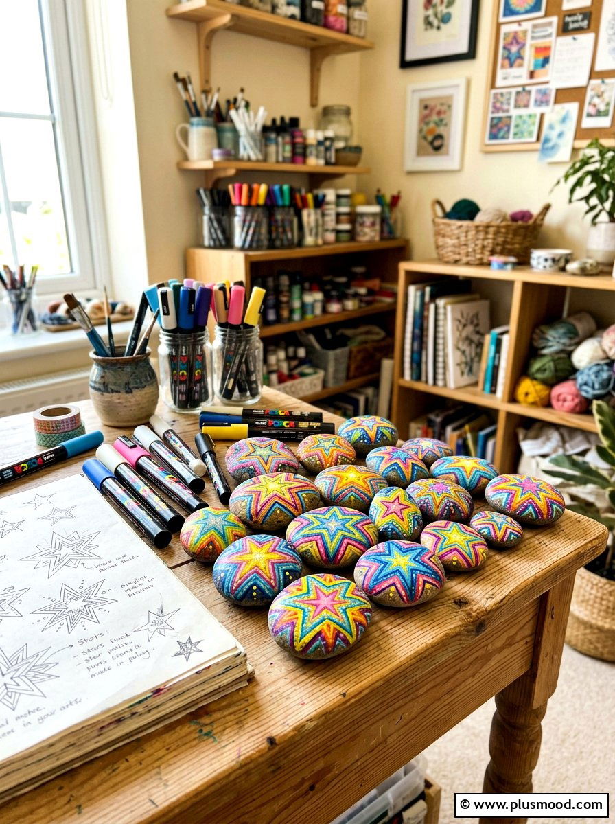 Layered Star Rock Design - 25 painted rock ideas with stars