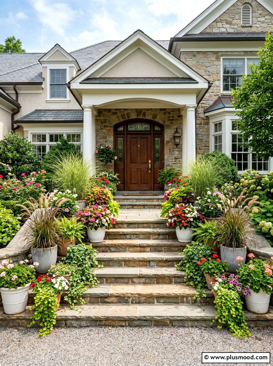 Layered Steps Potted Plant - 25 summer curb appeal planter ideas