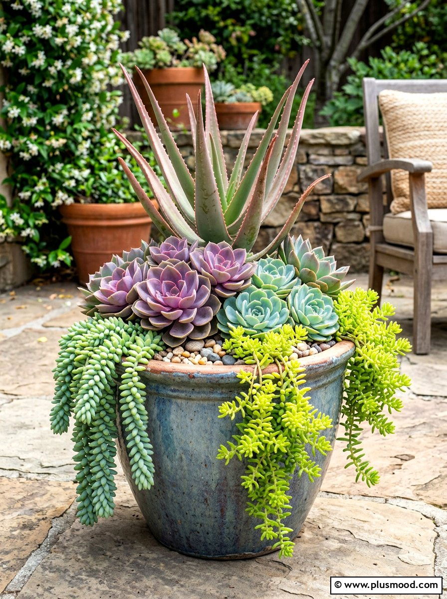 Layered Succulent Container - 25 summer succulent garden ideas