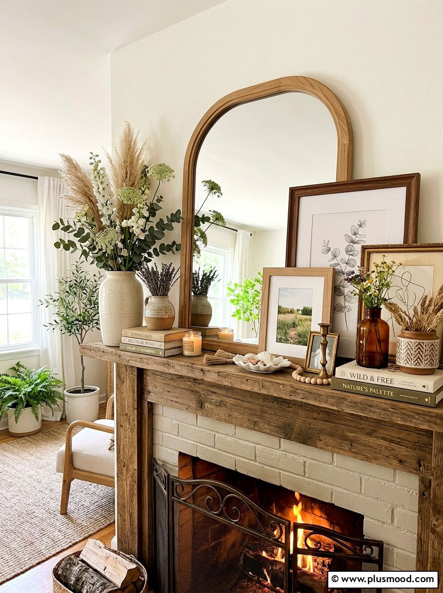 Layered Summer Mantel - 25 summer mantel ideas for living room