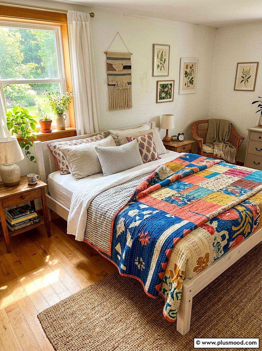 Layered Summer Quilt Bedroom - 25 farmhouse summer bedroom ideas