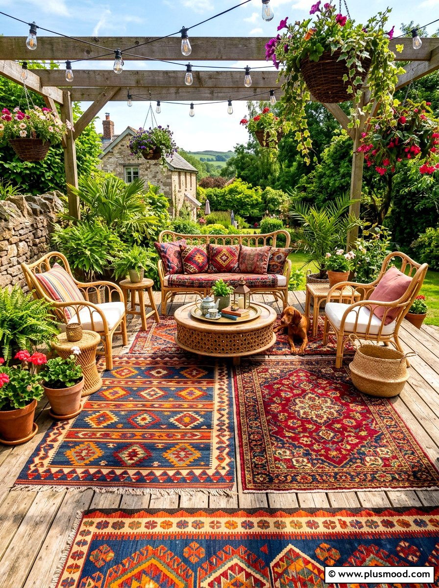 Layered Vintage Rugs - 25 summer boho outdoor party ideas