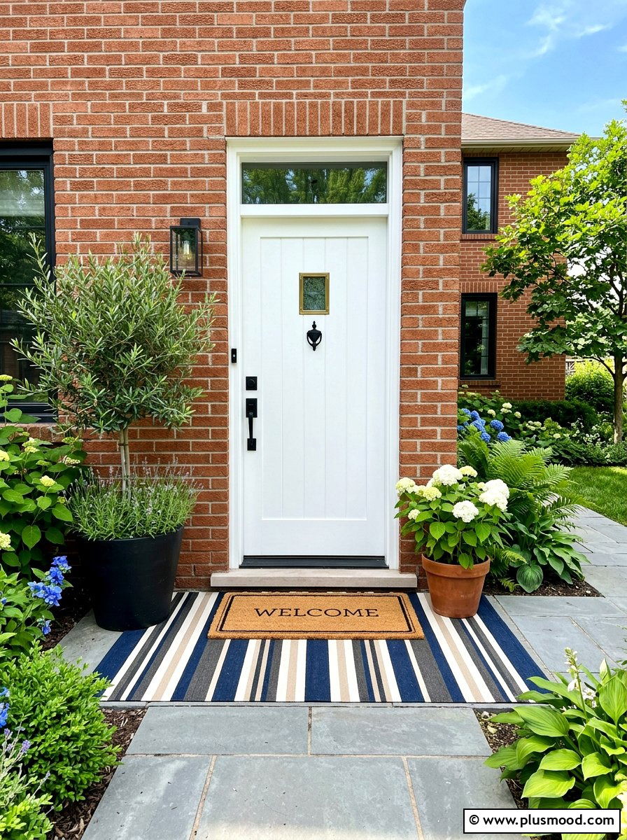 Layered door mats for brick entrance - 25 summer front porch decor ideas for brick house