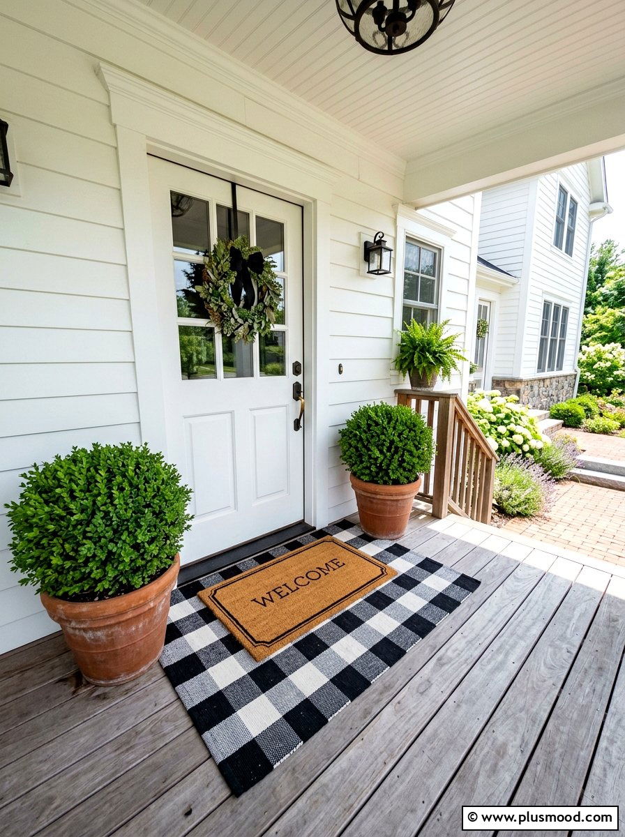 Layered doormats for porch - 25 summer farmhouse porch ideas