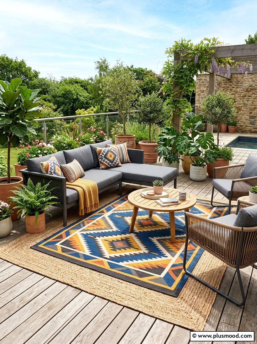 Layered outdoor rugs - 25 summer deck party ideas