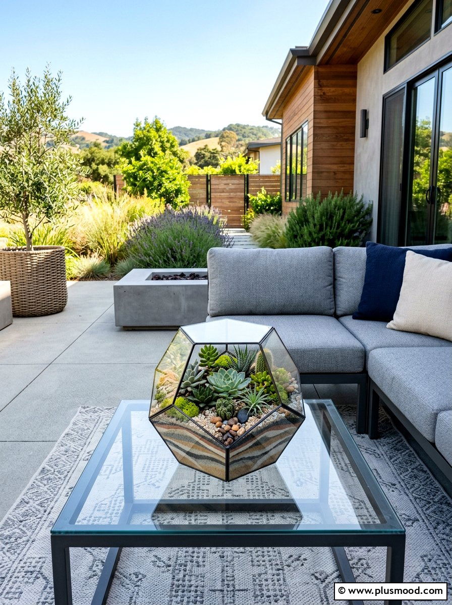 Layered sand and succulent terrarium - 25 summer patio centerpiece ideas